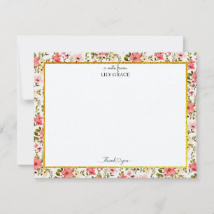 Aquarell-Garten-Blumen- und Goldstil Danke Mitteilungskarte
