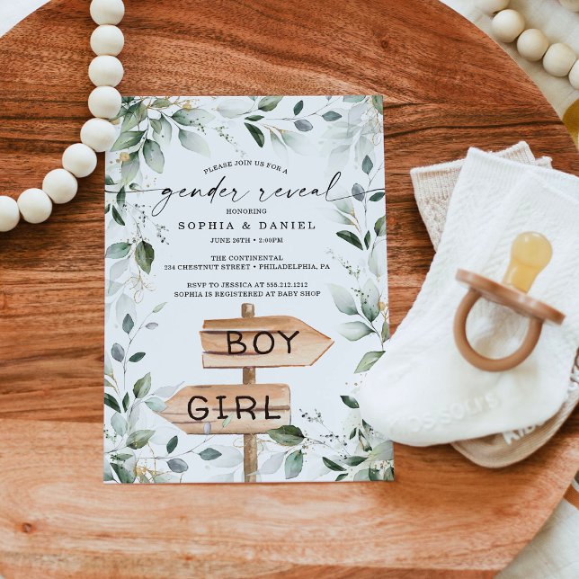 Aquarell Gärten Gold Gender Reveal Baby Dusche Einladung (Von Creator hochgeladen)