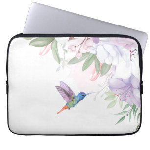 Aquarell-Gartenblumen Kolibri Vogel Laptopschutzhülle