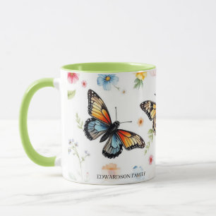 Aquarell-Gartenblumen-Muster-Familienname Tasse