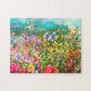 Aquarell-Gartenblumen Puzzle