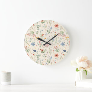 Aquarell-Gartenblumen Wildblume Frühlingswiese Große Wanduhr