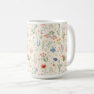 Aquarell-Gartenblumen Wildblume Frühlingswiese Kaffeetasse