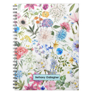 Aquarell-Gartenbouquet Personalisierte Spirale Notizblock
