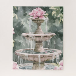 Aquarell-Gartenbrunnen mit Pfingstrosen für Frauen Puzzle