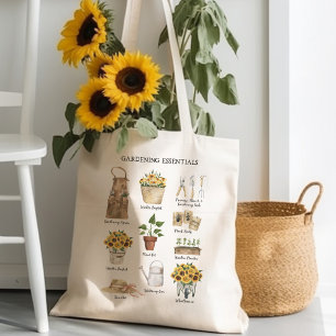 Aquarell-Gartengeräte-Sonnenblumen-Garten Tragetasche