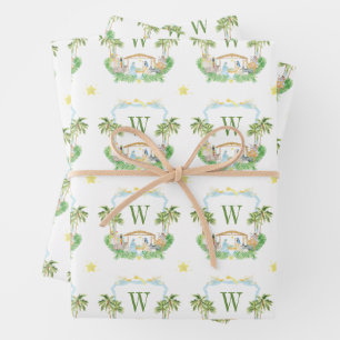 Aquarell-Geburts-Monogramm-Wappen-Weihnachten Geschenkpapier Set