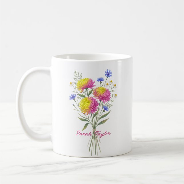 Aquarell-Geburtsblume Chrysantheme individuell ang Kaffeetasse (Links)