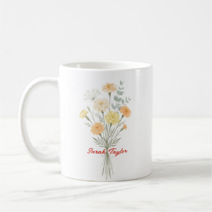 Aquarell-Geburtsblume Tagetes nach Maß Kaffeetasse