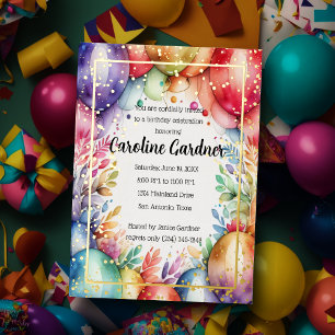 Aquarell-Geburtstagsballons Blumen Bunt Folieneinladung