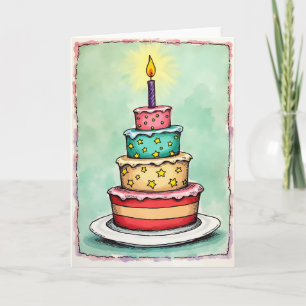 Aquarell-Geburtstagskarte mit Torte Karte