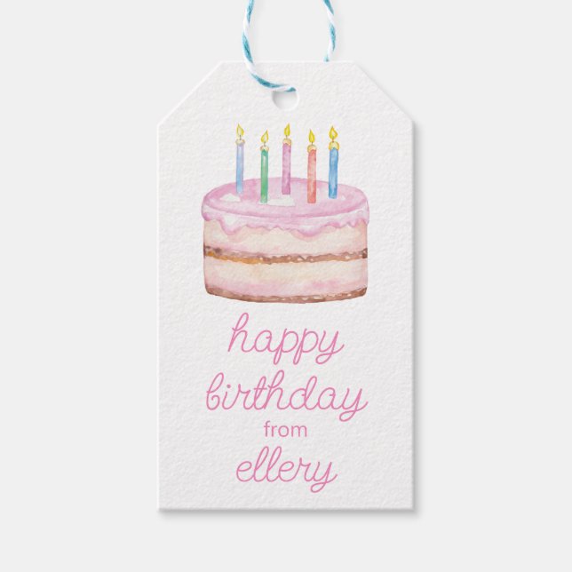 Aquarell Geburtstagskuchen & Confetti Geschenkanhänger (Vorderseite)