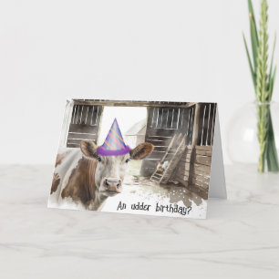 Aquarell Geburtstagskuh im Stall Karte