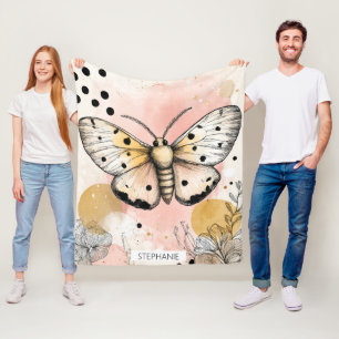 Aquarell Gefleckter Tigermotten Rosa Gold Boho Kun Fleecedecke