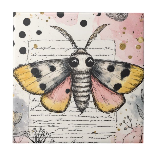 Aquarell Gefleckter Tigermotten Rosa Gold Boho Kun Fliese (Vorderseite)