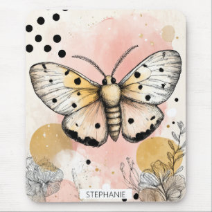 Aquarell Gefleckter Tigermotten Rosa Gold Boho Kun Mousepad