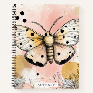 Aquarell Gefleckter Tigermotten Rosa Gold Boho Kun Notizbuch