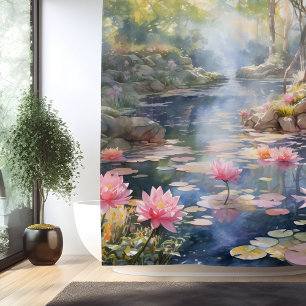 Aquarell Geheimnisvoller Gartenteich Duschvorhang