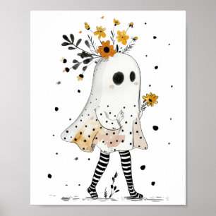 Aquarell-Geist & Sonnenblumen Whimsical Halloween Poster