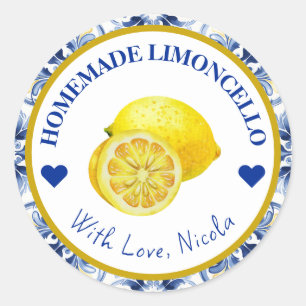 Aquarell Gelb & Blau Selbstgemachter Limoncello Runder Aufkleber