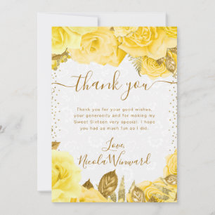 Aquarell-Gelb Glam-Rosen Blumen Sweet 16 Dankeskarte