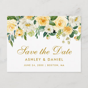 Aquarell Gelb Gold Weiß Floral Save the Date Ankündigungspostkarte