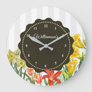 Aquarell Gelb Orange Frühlingsblumen Große Wanduhr