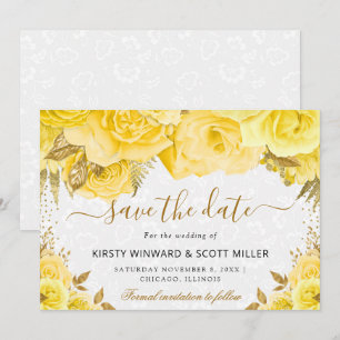 Aquarell-Gelb- und Gold-Blumen-Hochzeit Save The Date