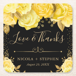 Aquarell-Gelb- und Gold-Glamour-Blumen-Hochzeit Rechteckiger Pappuntersetzer