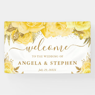 Aquarell-Gelb- und Goldrosen-Hochzeit Banner