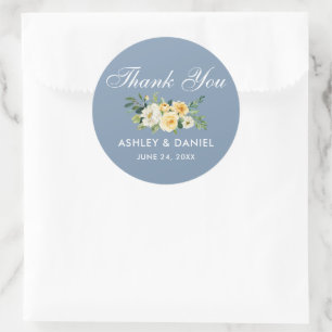 Aquarell Gelb Weiß Floral Staubblau Hochzeit Runder Aufkleber
