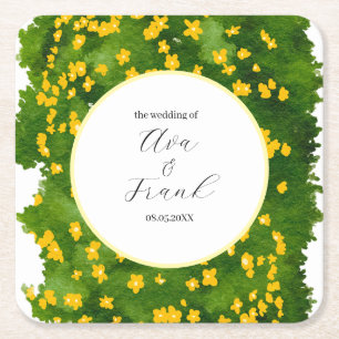 Aquarell Gelbe Blumengarten Weiße Hochzeit Rechteckiger Pappuntersetzer