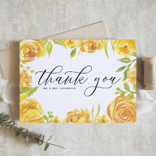 Aquarell-Gelbe-Gartenrosen-Rahmen-Hochzeit Dankeskarte