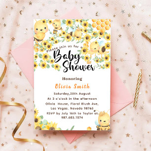 Aquarell Gelbe Honig Sonnenblume Biene Baby Shower Einladung