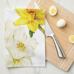 Aquarell-Gelbe-Narzissen-Botanische-Illustration Geschirrtuch