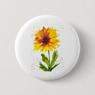 Aquarell gelbe Sonnenblume Blumen chic rustikal Button