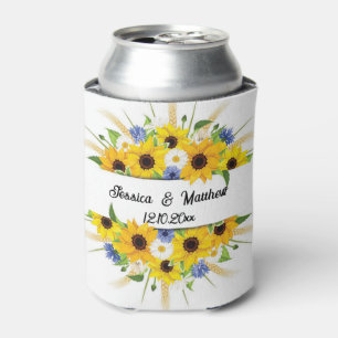 Aquarell gelbe Sonnenblume floral Natur Hochzeiten Dosenkühler