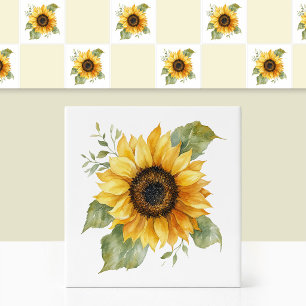 Aquarell-Gelbe-Sonnenblume-Verblasste-Tournesol-Bl Fliese