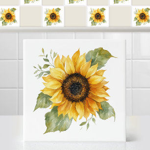 Aquarell-Gelbe-Sonnenblume-Verblasste-Tournesol-Bl Fliese