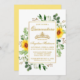 Aquarell Gelbe Sonnenblumen Grüne Quinceanera Einladung