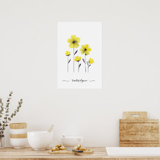 Aquarell-Gelbe-Wildblumen Poster
