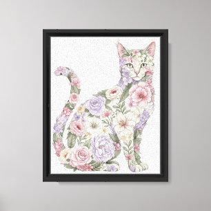 Aquarell-Gemälde einer Katze mit Blumenmotiv Leinwanddruck