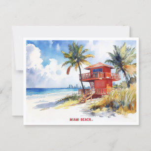 Aquarell-Gemälde-Postkarte von Miami Beach, Florid Postkarte