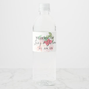 Aquarell-Gemalte Blumen Romantische Hochzeit Wasserflaschenetikett