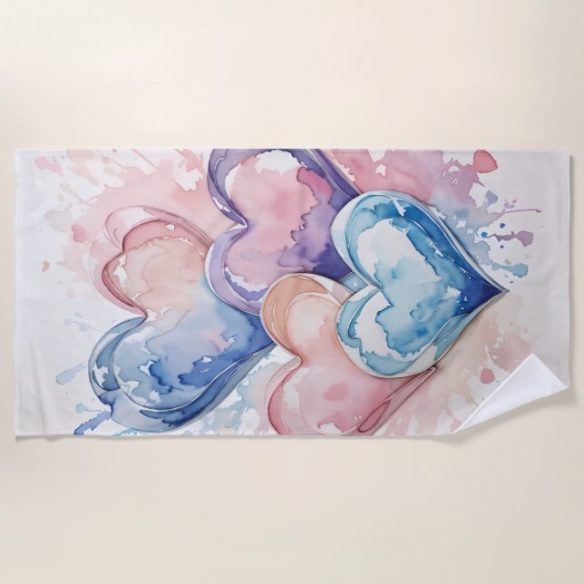 Aquarell gemalte Herzen Strandtuch (Vorderseite)