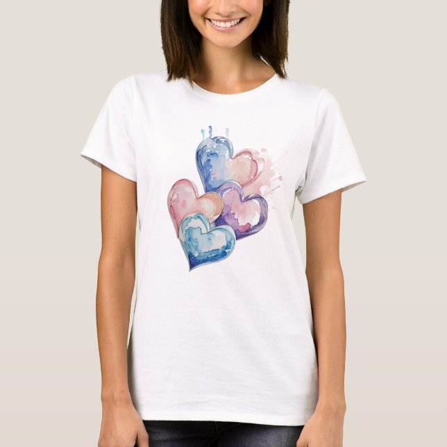 Aquarell gemalte Herzen T-Shirt (Vorderseite)