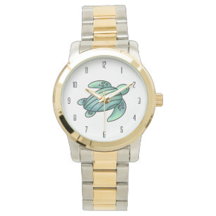 Aquarell gemalte Meeresschildkröte Cartoon blau gr Armbanduhr