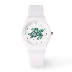Aquarell gemalte Meeresschildkröte Cartoon blau gr Armbanduhr
