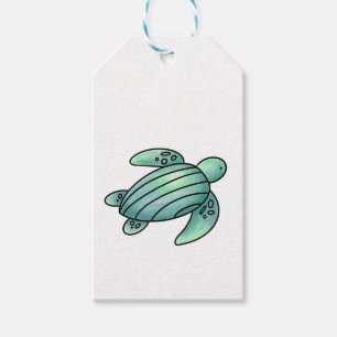 Aquarell gemalte Meeresschildkröte Cartoon blau gr Geschenkanhänger