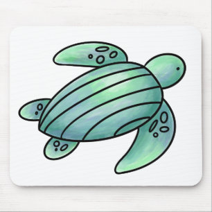 Aquarell gemalte Meeresschildkröte Cartoon blau gr Mousepad